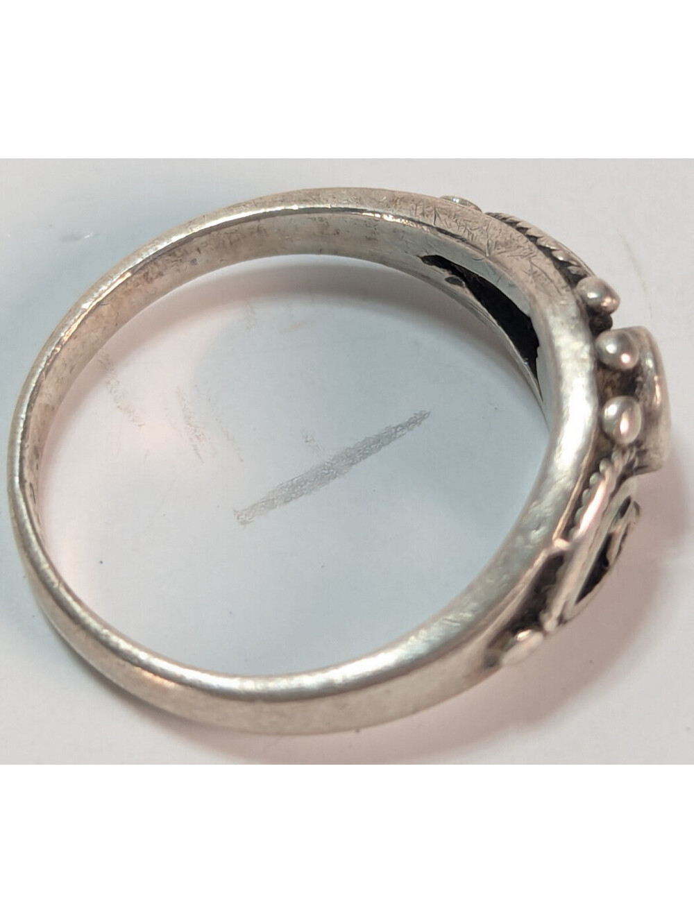 Vintage 925 Sterling Silver Abalone Heart Knot Bead Oval Ring Size 4.5 Dainty - Picture 6 of 11
